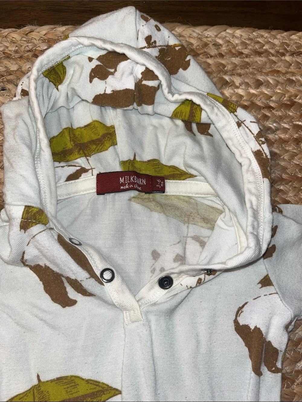 Milkbarn White Hooded One-Piece with Brown Bear & Green Umbrella Print